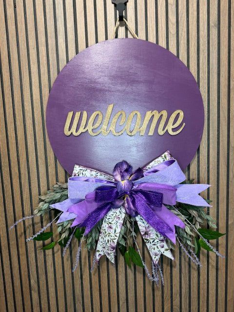 3D purple "Welcome" Door Hanger