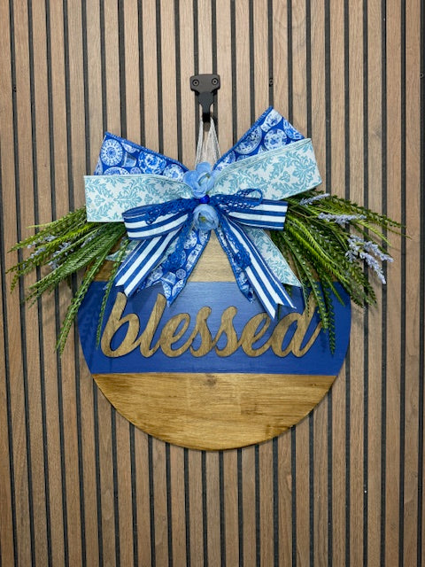 3D Blue "Blessed" Door Hanger